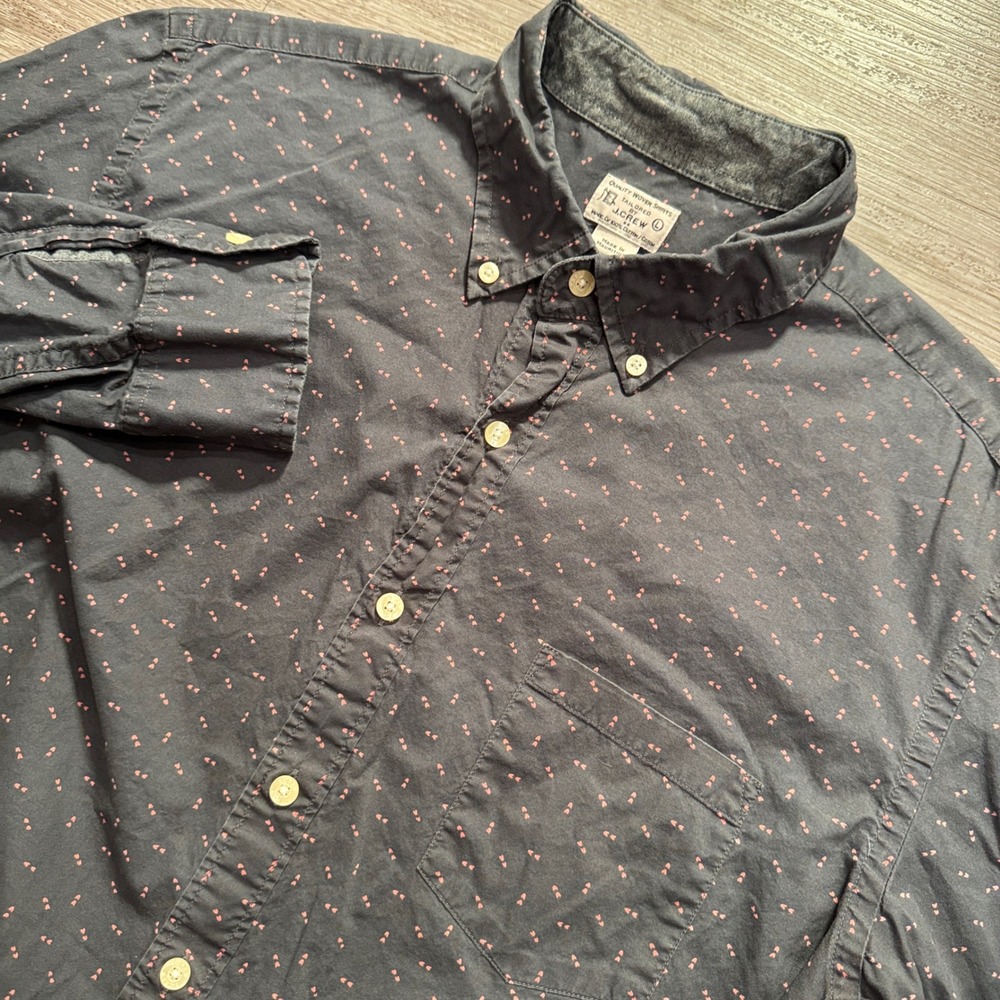 J Crew Shirt Mens Large Pink Heart AOP Print Cotton Tailored Fit Button Down